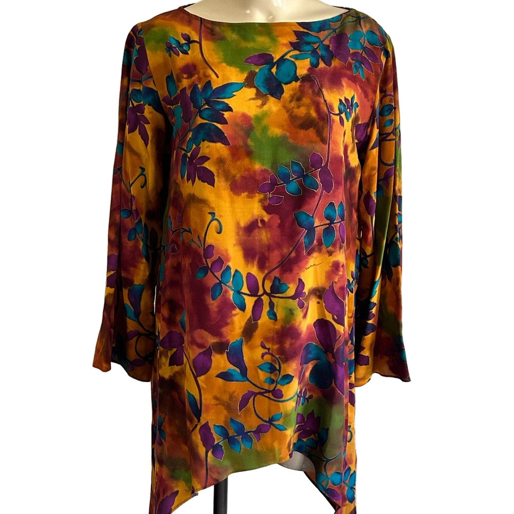 Diane Gilman Orange Yellow Asymmetrical Tunic Sz MED